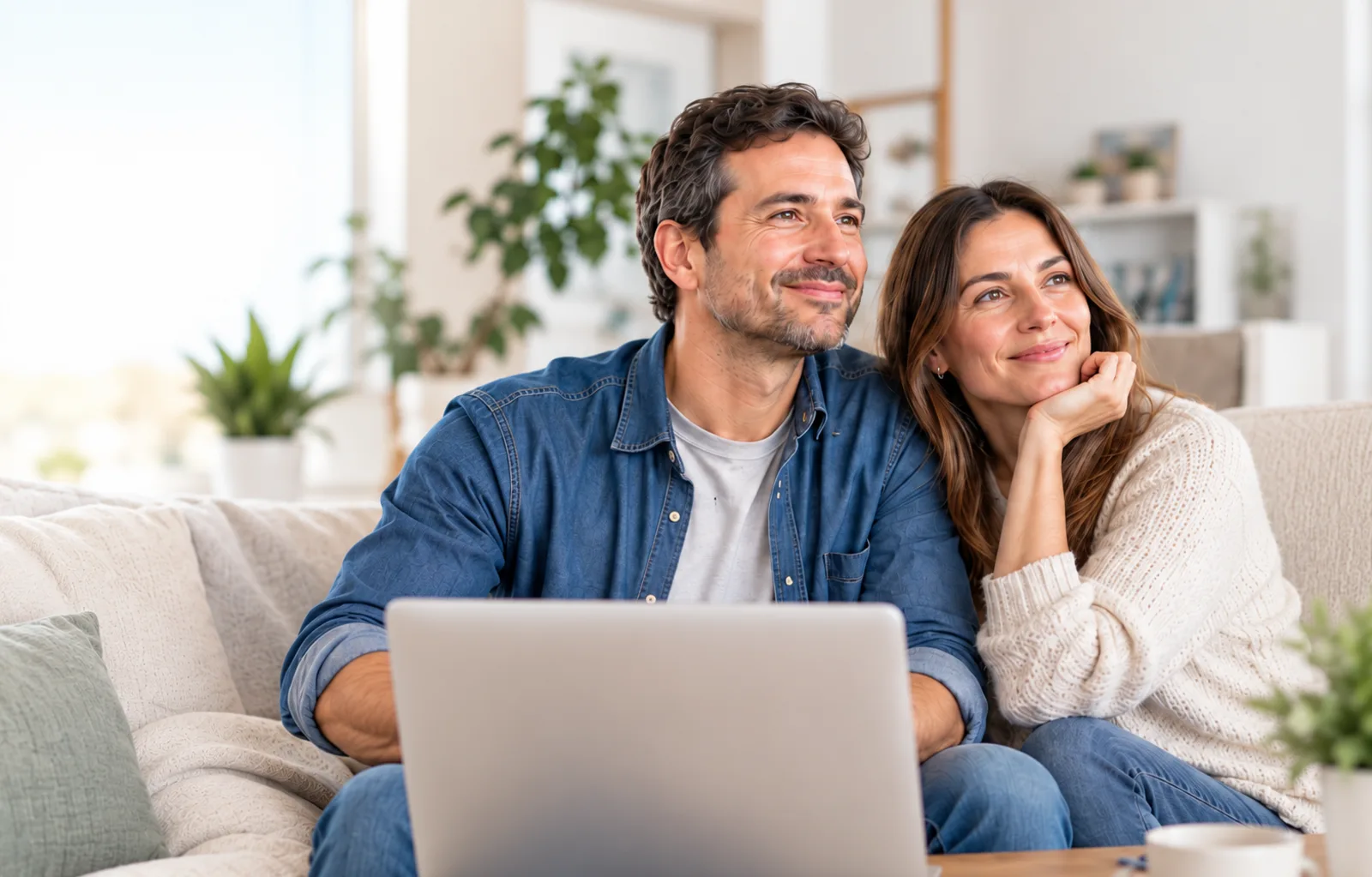 Pareja comparando su plan de Isapre desde el computador
